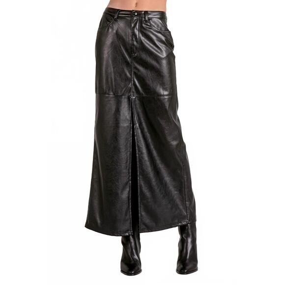 NEW ELAN women's faux leather maxi skirt in black